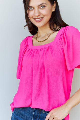 Ninexis Keep Me Close Square Neck Short Sleeve Blouse in Fuchsia Trendsi