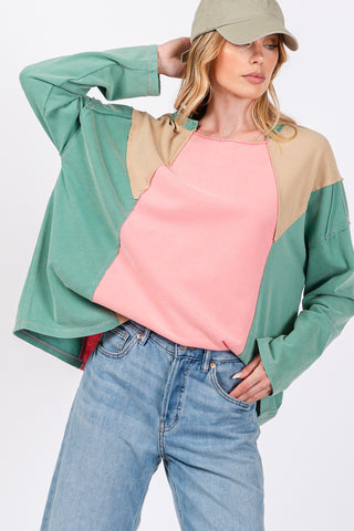 SAGE + FIG Mineral Wash Color Block Top Trendsi