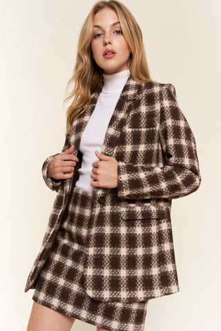 And The Why Full Size Plaid Brushed One Button Blazer Trendsi