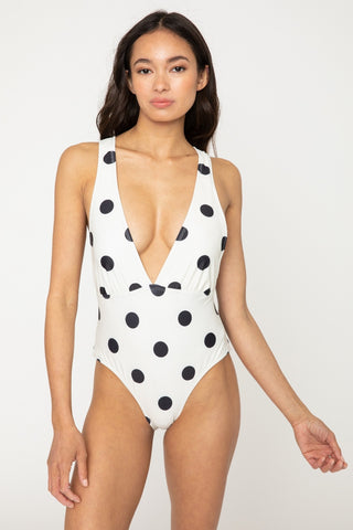 Marina West Swim Beachy Keen Polka Dot Tied Plunge One-Piece Swimsuit Trendsi