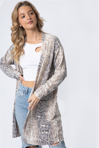 Cherish Apparel Animal Print Flannel Open Front Longline Cardigan Trendsi