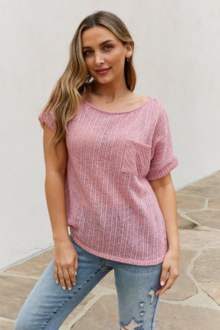 e.Luna Full Size Chunky Knit Short Sleeve Top in Mauve Trendsi