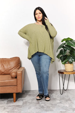 HEYSON Full Size Oversized Super Soft Rib Layering Top with a Sharkbite Hem and Round Neck Trendsi