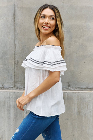 ODDI Full Size Off The Shoulder Ruffle Blouse Trendsi