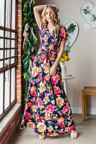 Heimish Full Size Floral Surplice Tie Waist Maxi Dress Trendsi