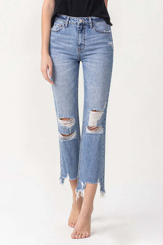 Lovervet High Rise Distressed Straight Jeans Trendsi