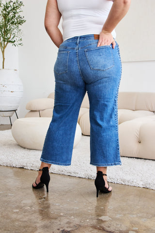 Judy Blue Full Size Braid Side Detail Wide Leg Jeans Trendsi