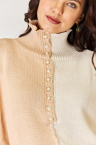 POL Pearl Detail Contrast Turtleneck Sweater Trendsi