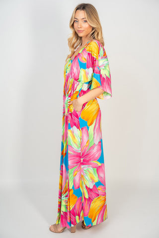 White Birch Printed V-Neck Maxi Dress with Pockets Trendsi