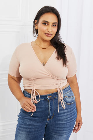 Capella Back To Simple Full Size Ribbed Front Scrunched Top in Blush Trendsi