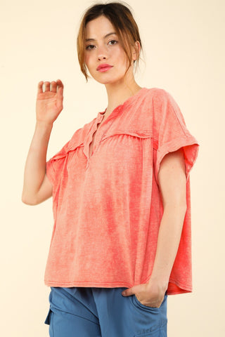 VERY J Nochted Short Sleeve Washed T-Shirt Trendsi