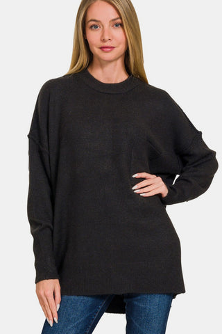 Zenana High-Low Hem Drop Shoulder Sweater Trendsi