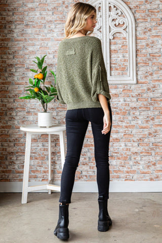 Veveret Round Neck Roll-Up Sweater Trendsi