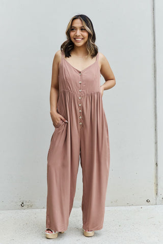 HEYSON All Day Full Size Wide Leg Button Down Jumpsuit in Mocha Trendsi