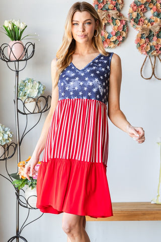 Heimish Full Size US Flag Theme Contrast Tank Dress Trendsi