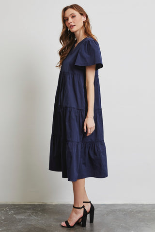 HEYSON Full Size Cotton Poplin Ruffled Tiered Midi Dress Trendsi