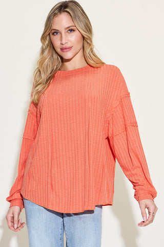 Basic Bae Full Size Ribbed Round Neck Long Sleeve T-Shirt Trendsi