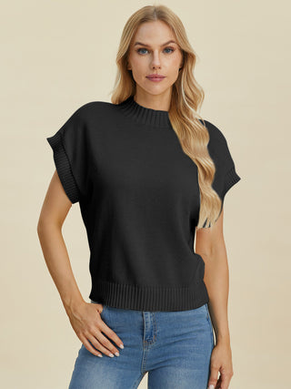 Double Take Full Size Mock Neck Short Sleeve Sweater Trendsi