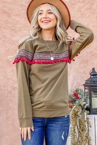 And The Why Ethnic Ribbon Tassel Trim Top Trendsi