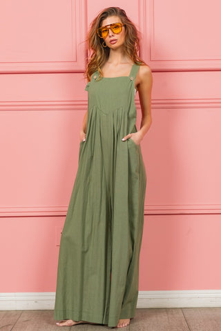 BiBi Ruched Wide Leg Overalls with Pockets Trendsi