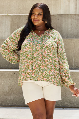 HEYSON She's Blossoming Full Size Balloon Sleeve Floral Blouse Trendsi