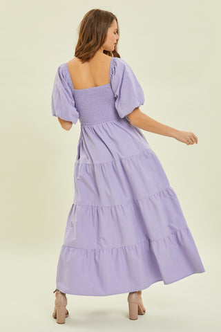 HEYSON Puff Sleeve Tiered Ruffled Poplin Dress Trendsi