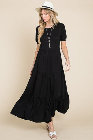 BOMBOM Short Sleeve Tiered Maxi Dress Trendsi