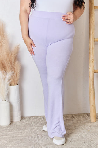 RISEN Full Size High Waist Ultra Soft Knit Flare Pants Trendsi