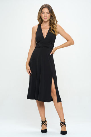 RENEE C Ruched Waist Sleeveless Slit Dress Trendsi