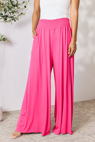 Double Take Full Size Smocked Wide Waistband Wide Leg Pants Trendsi