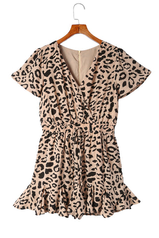 Leopard Flutter Sleeve Ruffle Hem Romper Trendsi