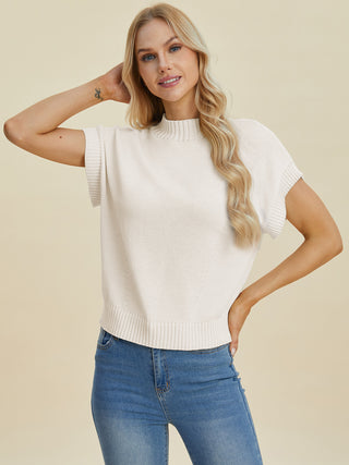 Double Take Full Size Mock Neck Short Sleeve Sweater Trendsi