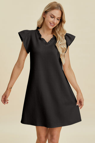 Double Take Full Size Ruffled V-Neck Cap Sleeve Dress Trendsi