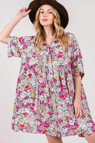 SAGE + FIG Floral Button Down Mini Shirt Dress Trendsi