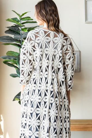 Veveret Geometric Open Front Three-Quarter Sleeve Cardigan Trendsi