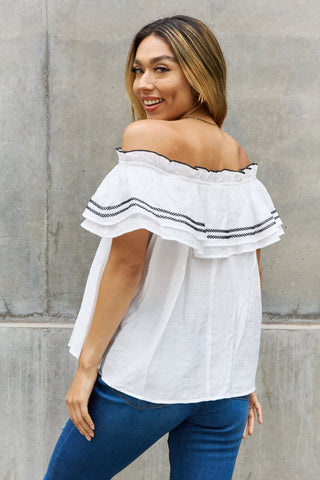 ODDI Full Size Off The Shoulder Ruffle Blouse Trendsi