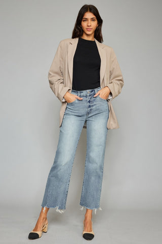 Kancan High Waist Raw Hem Cropped Wide Leg Jeans Trendsi