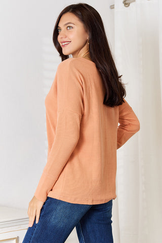 Basic Bae Half Button Long Sleeve Top Trendsi