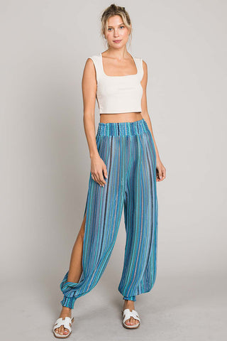 Cotton Bleu by Nu Label Striped Smocked Cover Up Pants Trendsi