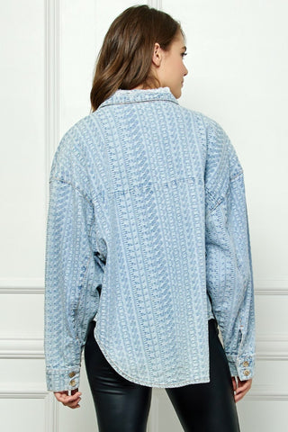 Veveret Button Up Dropped Shoulder Denim Top Trendsi