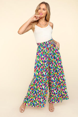 Haptics Smocked Waist Abstract Print Pants Trendsi