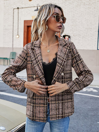 Full Size Plaid Lapel Collar Blazer Trendsi