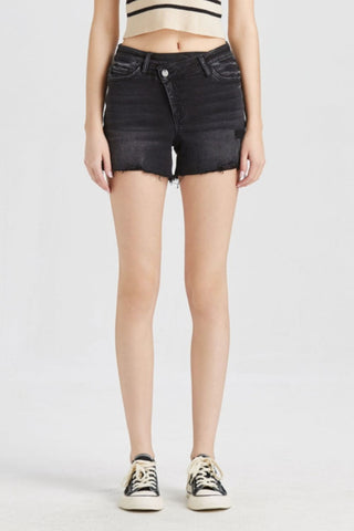 BAYEAS Stepped Waist Raw Hem Denim Shorts Trendsi