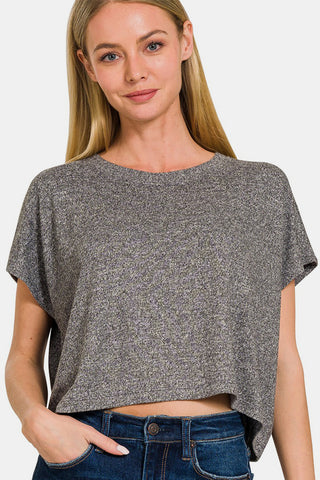 Zenana Short Sleeve Round Neck Cropped T-Shirt Trendsi