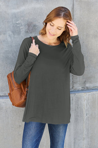 Basic Bae Full Size Round Neck Dropped Shoulder T-Shirt Trendsi