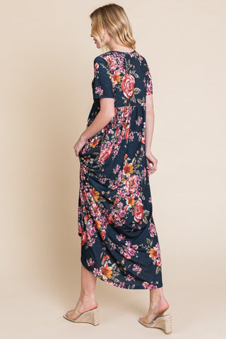 BOMBOM Floral Short Sleeve Maxi Dress Trendsi