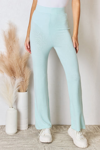 RISEN Full Size High Waist Ultra Soft Knit Flare Pants Trendsi