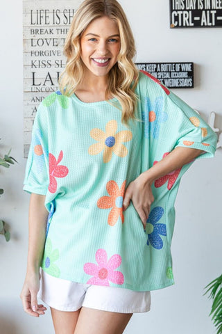 HOPELY Floral Waffle Oversize T-Shirt Trendsi