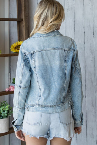 Veveret Distressed Button Up Denim Jacket Trendsi