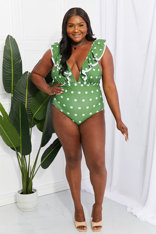 Marina West Swim Moonlit Dip Ruffle Plunge Swimsuit in Mid Green Trendsi